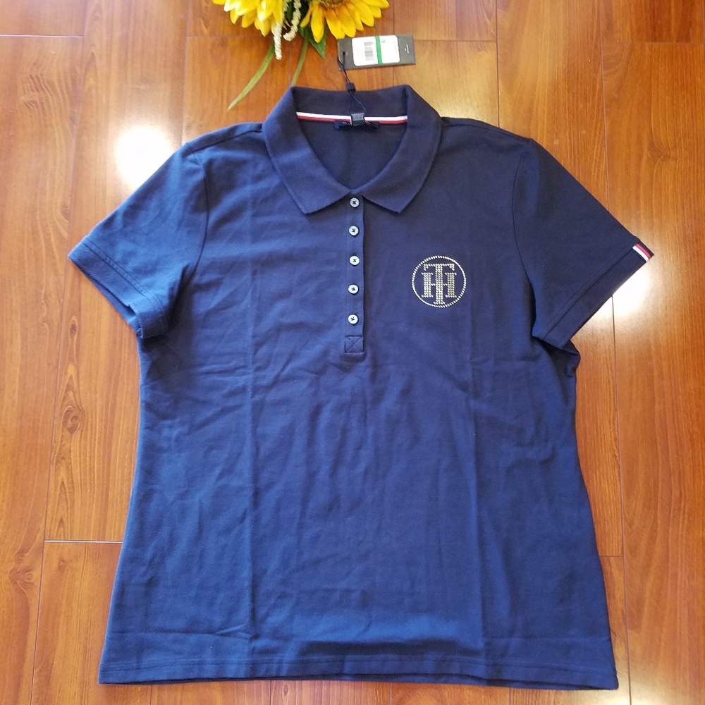 Tommy Hilfiger Navy Blue Polo Logo Shirt Sz L - Picture 3 of 8